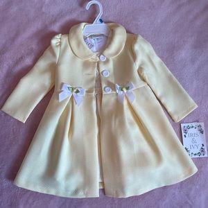 Yellow and white striped dress with yellow coat size 24M